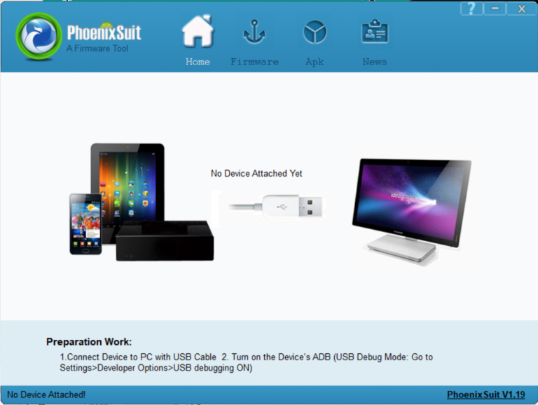 PhoenixSuit Main Interface on Windows PC