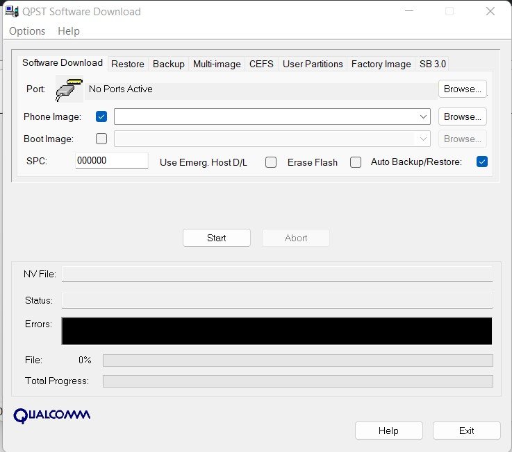 QPST main interface on Windows
