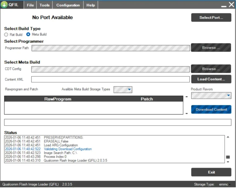 QFIL main interface after launching the tool