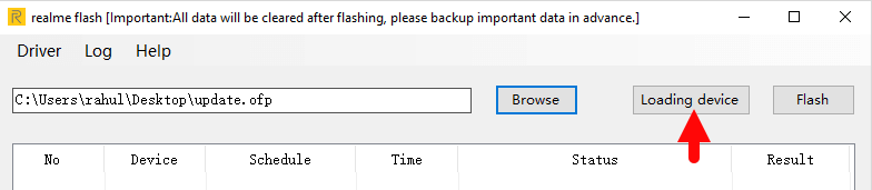 Realme Flash Tool detecting added device