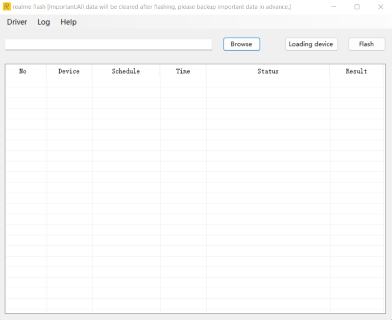 Realme Flash Tool main interface on Windows