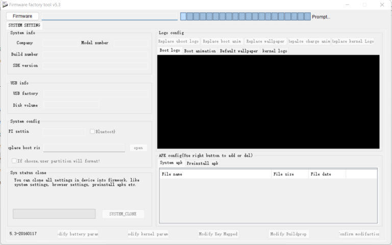 Rockchip Factory Tool Main Interface on the Windows PC